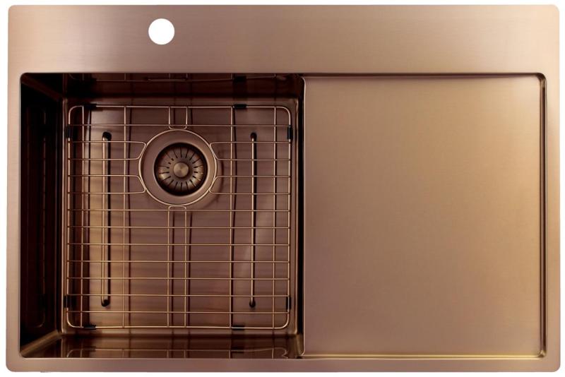 Pure.Sink Exclusivo Χάλκινος νεροχύτης με στραγγιστήρα 78x52 cm Tapwing αριστερά PEX4078LT-62