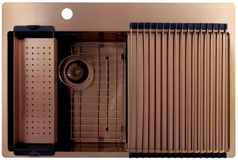 Pure.Sink Exclusivo Χάλκινος νεροχύτης με στραγγιστήρα 78x52 cm Tapwing αριστερά PEX4078LT-62