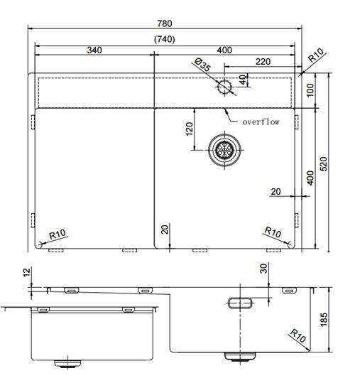 Pure.Sink Exclusivo RVS νεροχύτης με στραγγιστήρα 78x52 εκ. Tapwing δεξιά PEX4078RT-02