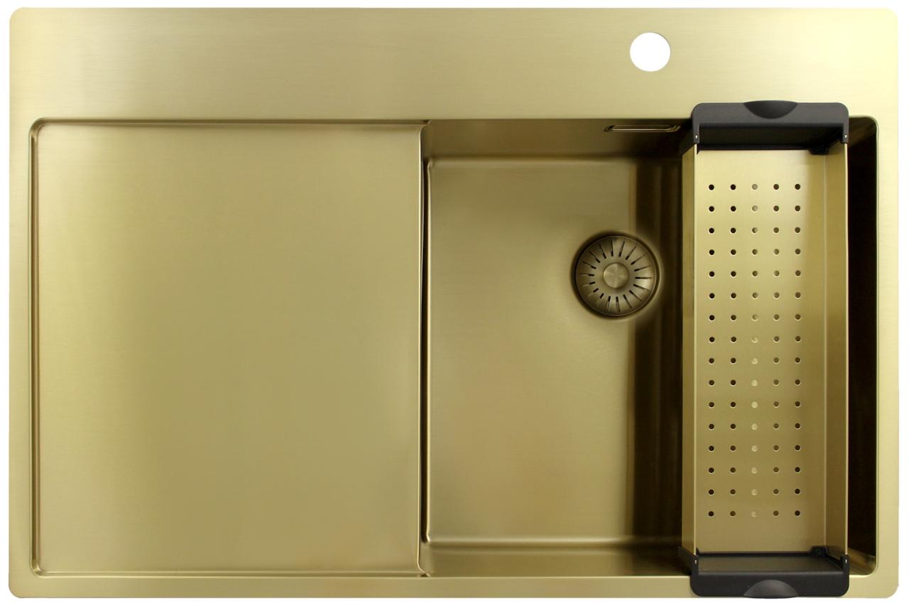 Pure.Sink Exclusivo Χρυσή νεροχύτη με περιοχή στραγγίσματος 78x52 εκ. Tapwing δεξιά PEX4078RT-60