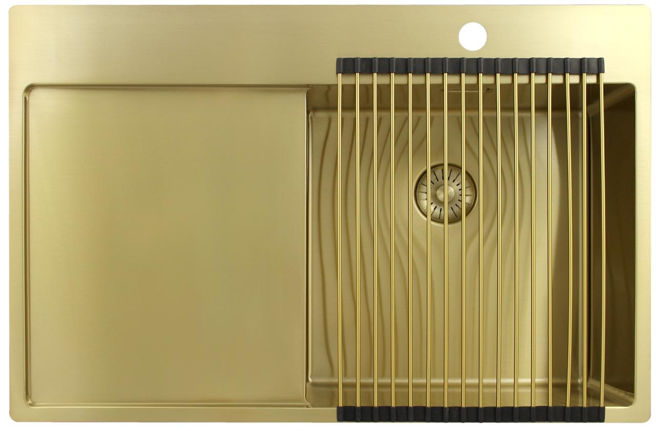 Pure.Sink Exclusivo Χρυσή νεροχύτη με περιοχή στραγγίσματος 78x52 εκ. Tapwing δεξιά PEX4078RT-60