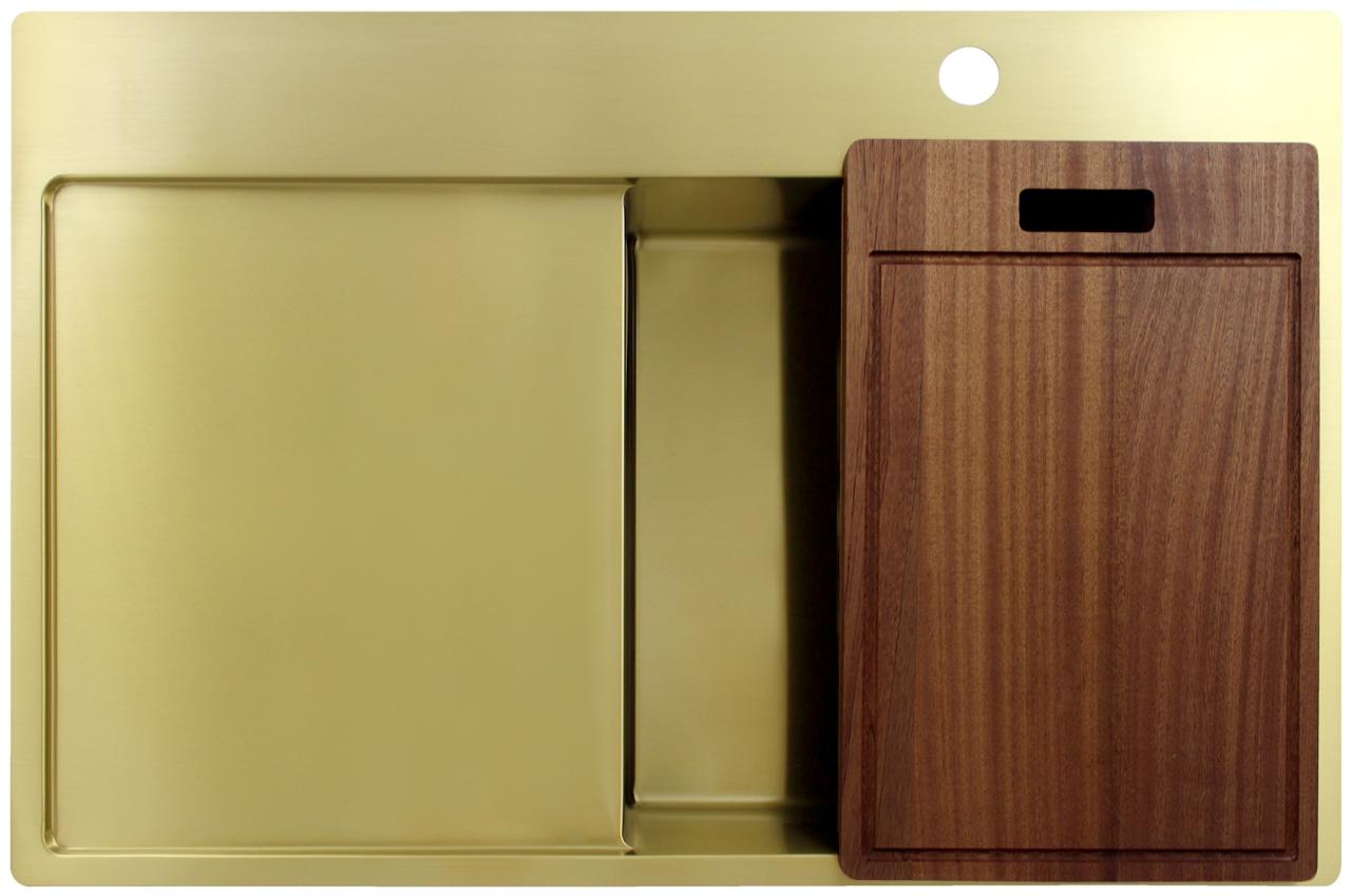 Pure.Sink Exclusivo Χρυσή νεροχύτη με περιοχή στραγγίσματος 78x52 εκ. Tapwing δεξιά PEX4078RT-60