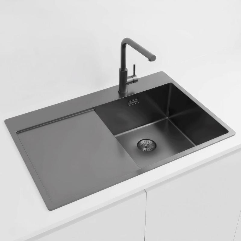 Pure.Sink Exclusivo Gun Metal νεροχύτης με στραγγιστήρα 78x52 εκ. Tapwing δεξιά PEX4078RT-61