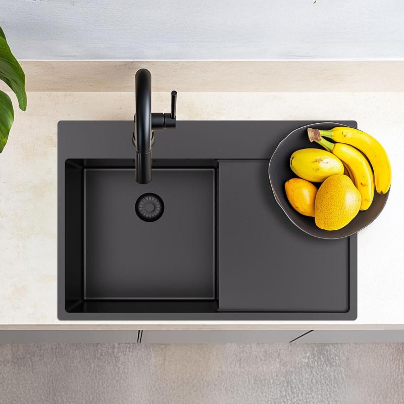 Pure.Sink Exclusivo Gun Metal νεροχύτης με στραγγιστήρα 78x52 εκ. Tapwing δεξιά PEX4078RT-61