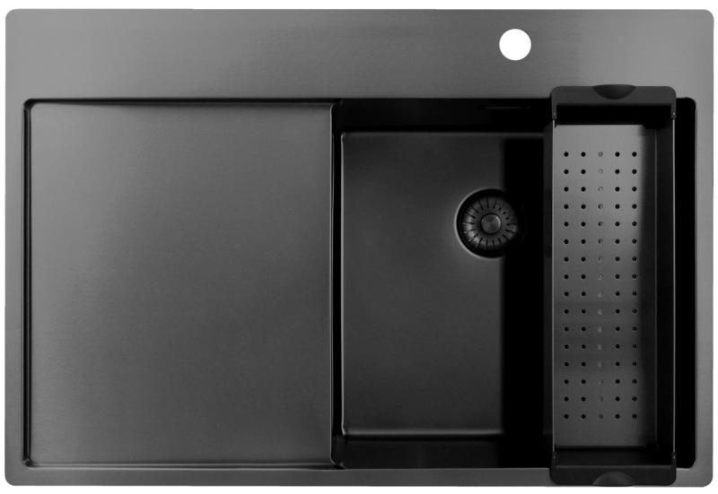 Pure.Sink Exclusivo Gun Metal νεροχύτης με στραγγιστήρα 78x52 εκ. Tapwing δεξιά PEX4078RT-61