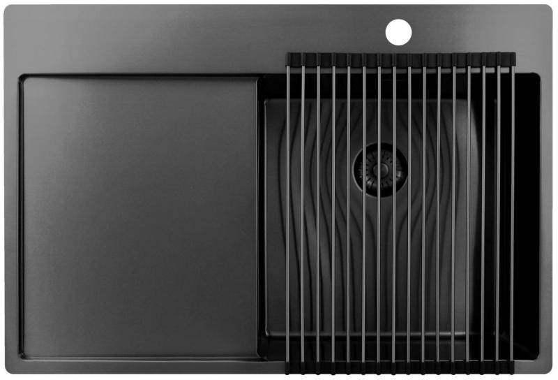 Pure.Sink Exclusivo Gun Metal νεροχύτης με στραγγιστήρα 78x52 εκ. Tapwing δεξιά PEX4078RT-61