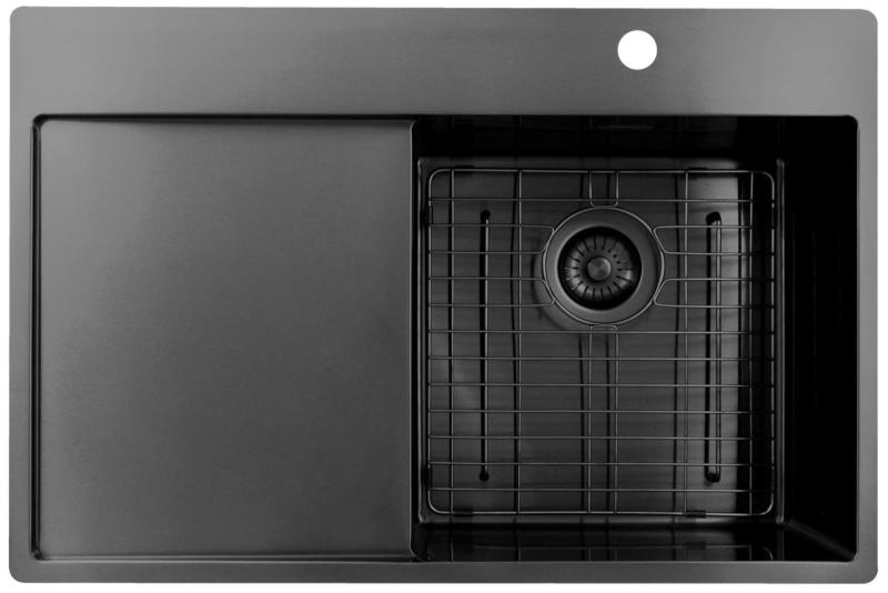 Pure.Sink Exclusivo Gun Metal νεροχύτης με στραγγιστήρα 78x52 εκ. Tapwing δεξιά PEX4078RT-61