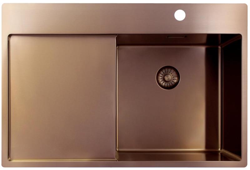 Pure.Sink Exclusivo Χάλκινος νεροχύτης με στραγγιστήρα 78x52 cm Tapwing δεξιά PEX4078RT-62