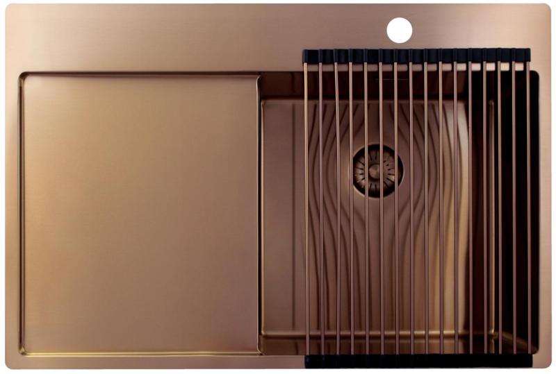 Pure.Sink Exclusivo Χάλκινος νεροχύτης με στραγγιστήρα 78x52 cm Tapwing δεξιά PEX4078RT-62