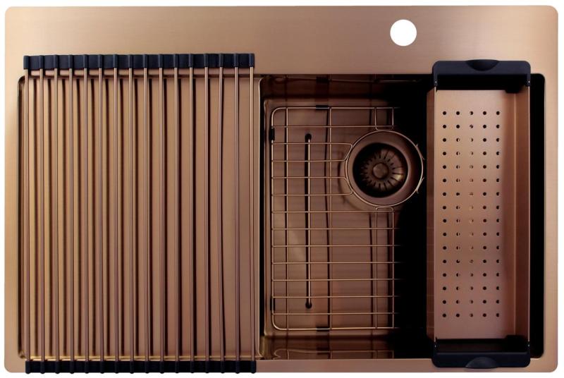 Pure.Sink Exclusivo Χάλκινος νεροχύτης με στραγγιστήρα 78x52 cm Tapwing δεξιά PEX4078RT-62