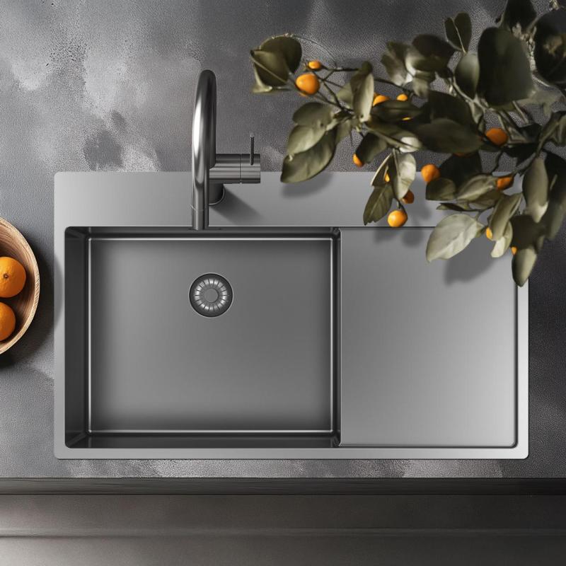 Pure.Sink Exclusivo RVS νεροχύτης με στραγγιστήρα 86x52 εκ. Tapwing αριστερά PEX5086LT-02