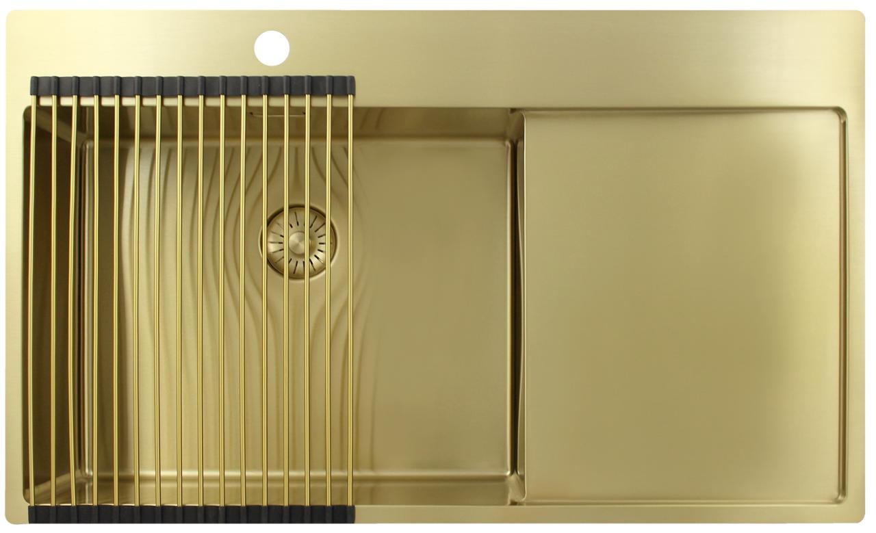 Pure.Sink Exclusivo Χρυσή νεροχύτη με στραγγιστήρα 86x52 εκ. Tapwing αριστερά PEX5086LT-60