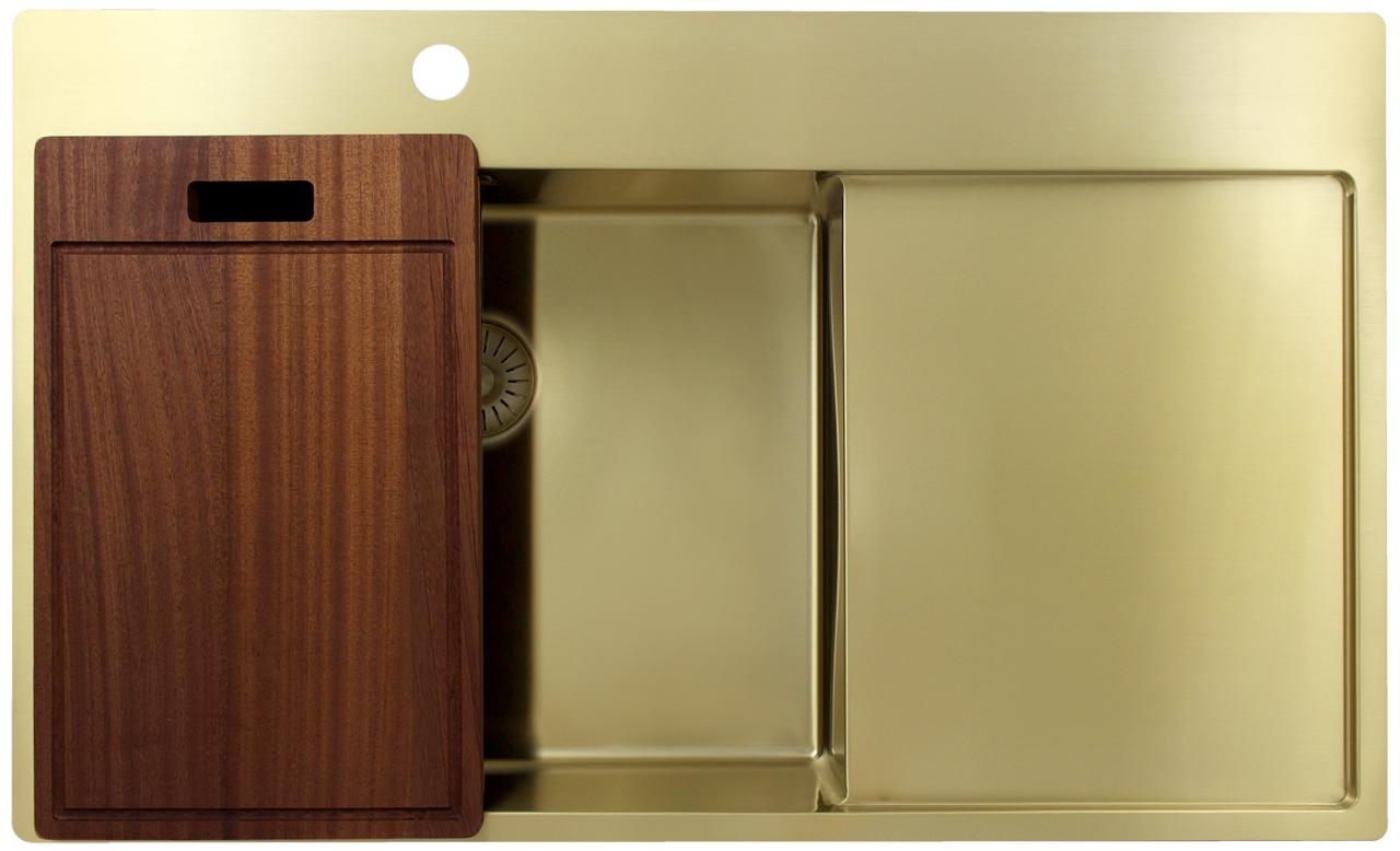 Pure.Sink Exclusivo Χρυσή νεροχύτη με στραγγιστήρα 86x52 εκ. Tapwing αριστερά PEX5086LT-60