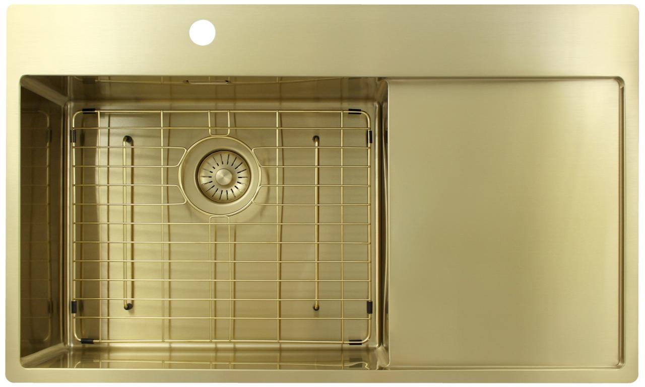 Pure.Sink Exclusivo Χρυσή νεροχύτη με στραγγιστήρα 86x52 εκ. Tapwing αριστερά PEX5086LT-60