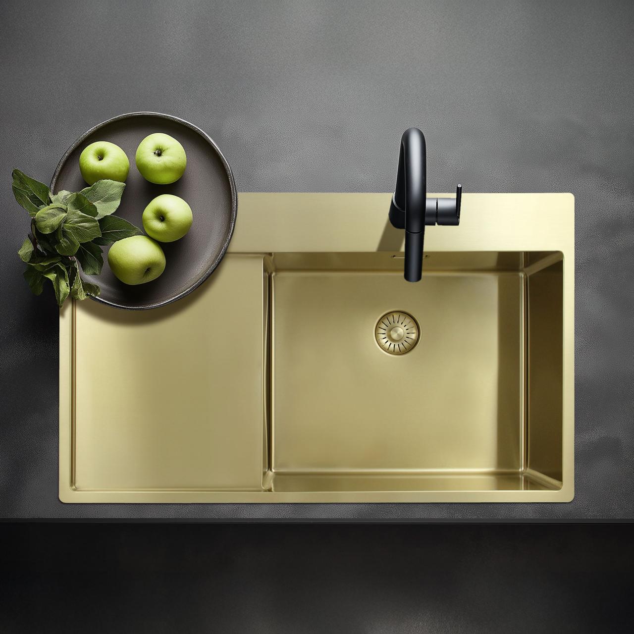 Pure.Sink Exclusivo Χρυσή νεροχύτη με στραγγιστήρα 86x52 εκ. Tapwing αριστερά PEX5086LT-60