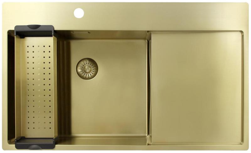 Pure.Sink Exclusivo Χρυσό νεροχύτη με αποστραγγιστικό 86x52 cm Βρύση αριστερά PEX5086LT-60