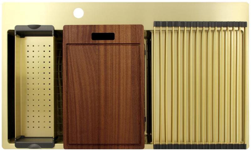 Pure.Sink Exclusivo Χρυσό νεροχύτη με αποστραγγιστικό 86x52 cm Βρύση αριστερά PEX5086LT-60