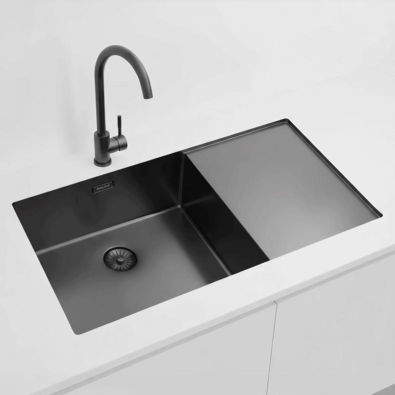 Pure.Sink Exclusivo Gun Metal νεροχύτης με στραγγιστήρα 86x52 εκ. Tapwing αριστερά PEX5086LT-61
