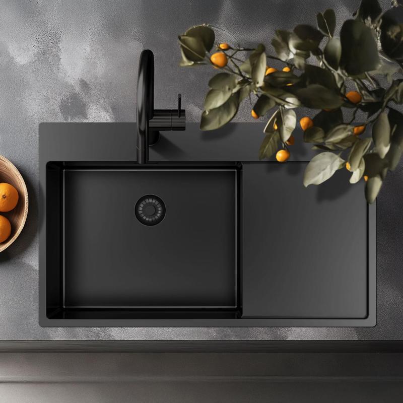 Pure.Sink Exclusivo Gun Metal νεροχύτης με στραγγιστήρα 86x52 εκ. Tapwing αριστερά PEX5086LT-61