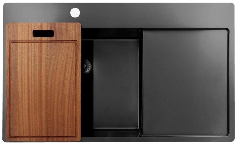 Pure.Sink Exclusivo Gun Metal νεροχύτης με στραγγιστήρα 86x52 εκ. Tapwing αριστερά PEX5086LT-61