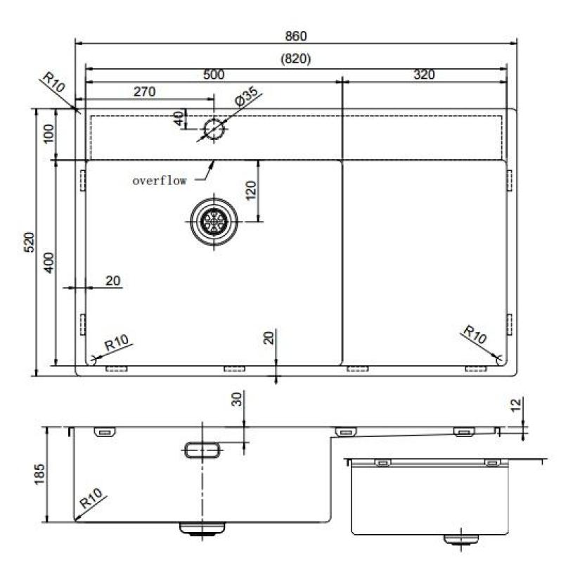 Pure.Sink Exclusivo Gun Metal νεροχύτης με στραγγιστήρα 86x52 εκ. Tapwing αριστερά PEX5086LT-61