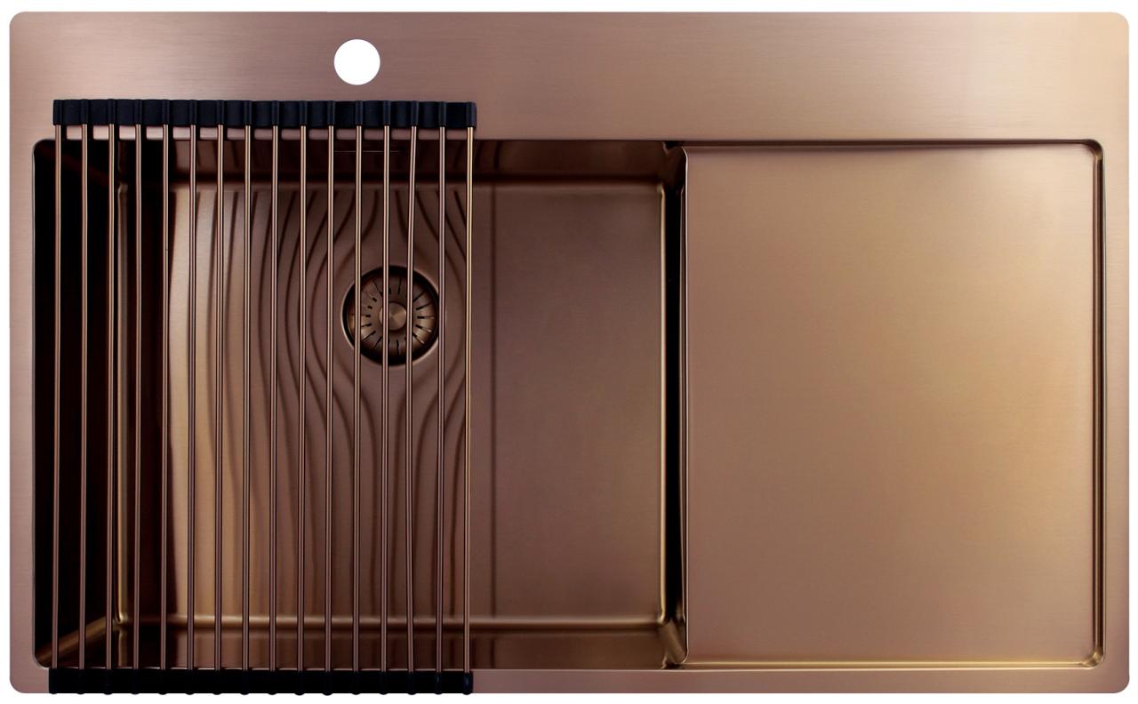 Pure.Sink Exclusivo Χάλκινος νεροχύτης με στραγγιστήρα 86x52 cm Tapwing αριστερά PEX5086LT-62