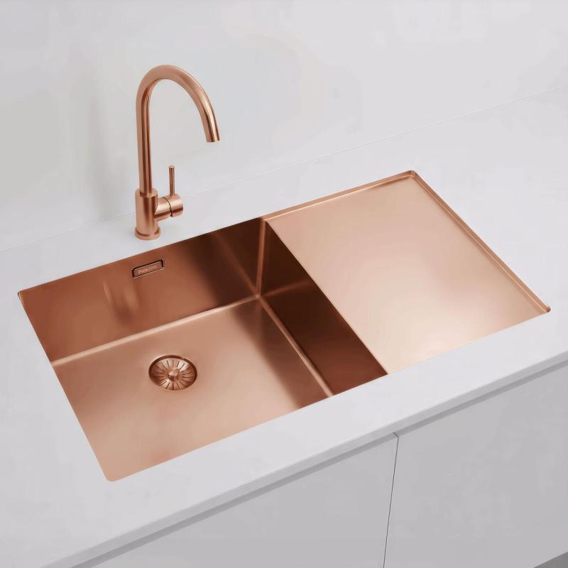 Pure.Sink Exclusivo Χάλκινος νεροχύτης με στραγγιστήρα 86x52 cm Tapwing αριστερά PEX5086LT-62