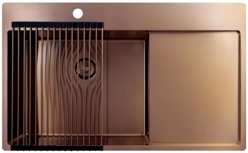 Pure.Sink Exclusivo Χάλκινος νεροχύτης με στραγγιστήρα 86x52 cm Tapwing αριστερά PEX5086LT-62