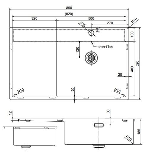 Pure.Sink Exclusivo RVS νεροχύτης με τμήμα στράγγισης 86x52 cm Tapwing δεξιά PEX5086RT-02