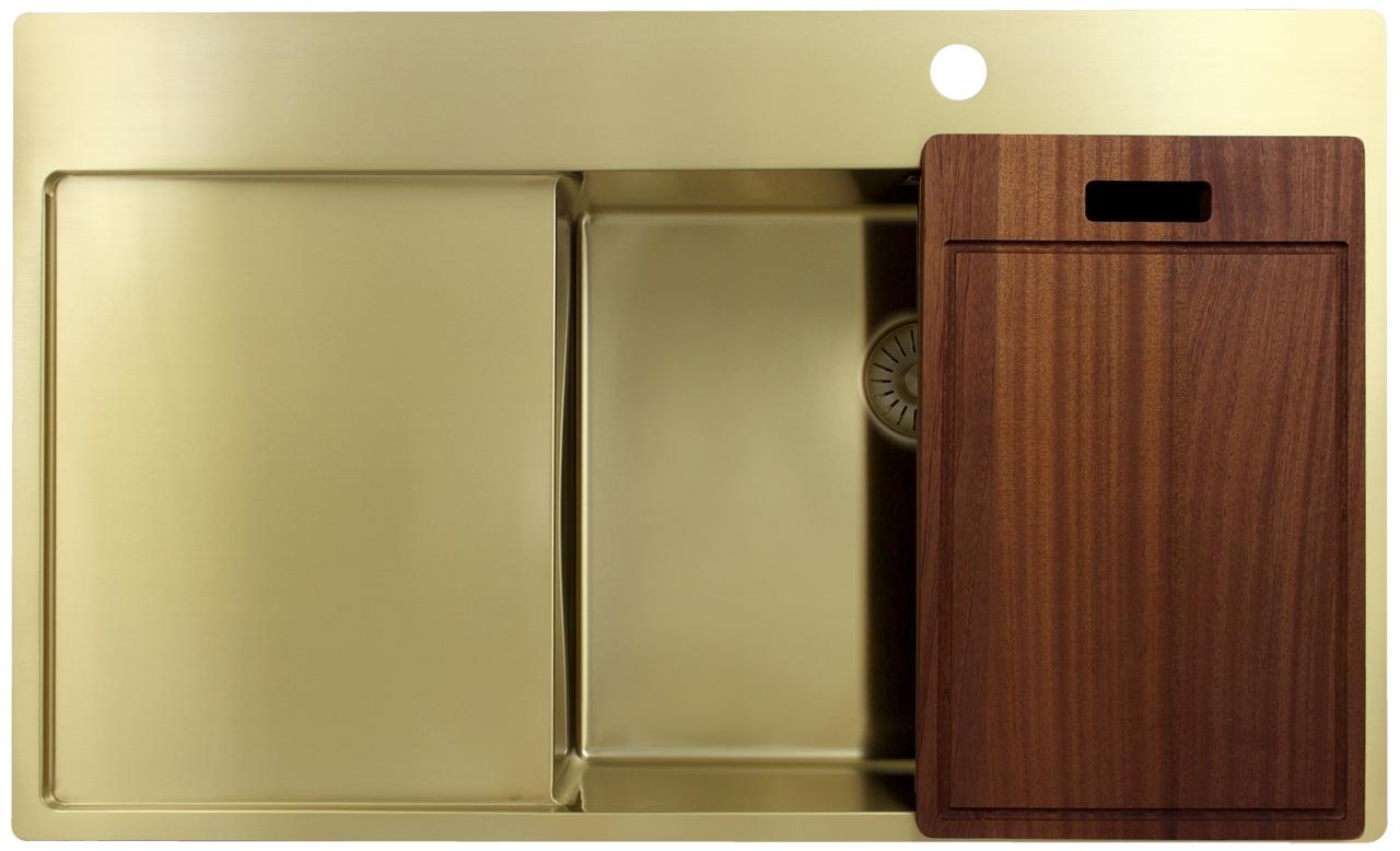 Pure.Sink Exclusivo Χρυσή νεροχύτη με στραγγιστήρα 86x52 εκ. Tapwing δεξιά PEX5086RT-60