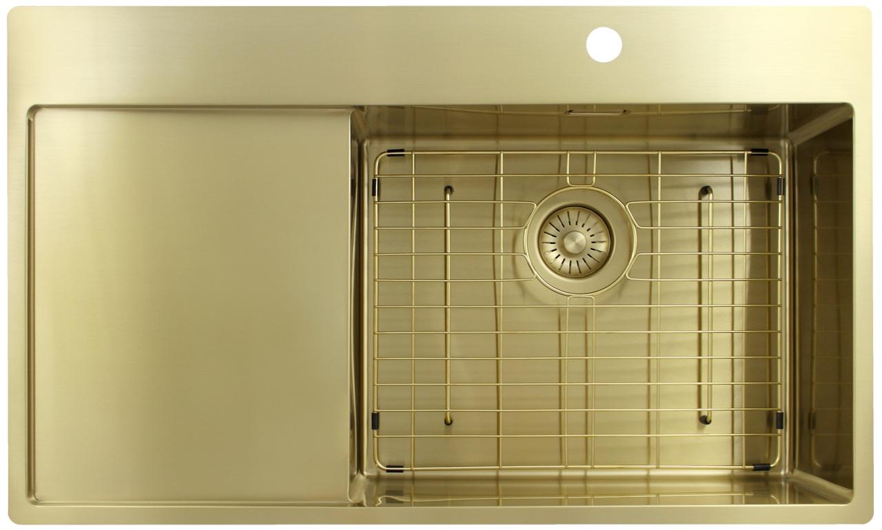 Pure.Sink Exclusivo Χρυσή νεροχύτη με στραγγιστήρα 86x52 εκ. Tapwing δεξιά PEX5086RT-60