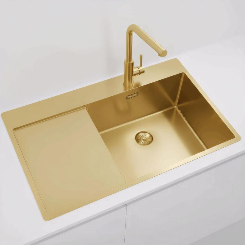 Pure.Sink Exclusivo Χρυσή νεροχύτη με στραγγιστήρα 86x52 εκ. Tapwing δεξιά PEX5086RT-60