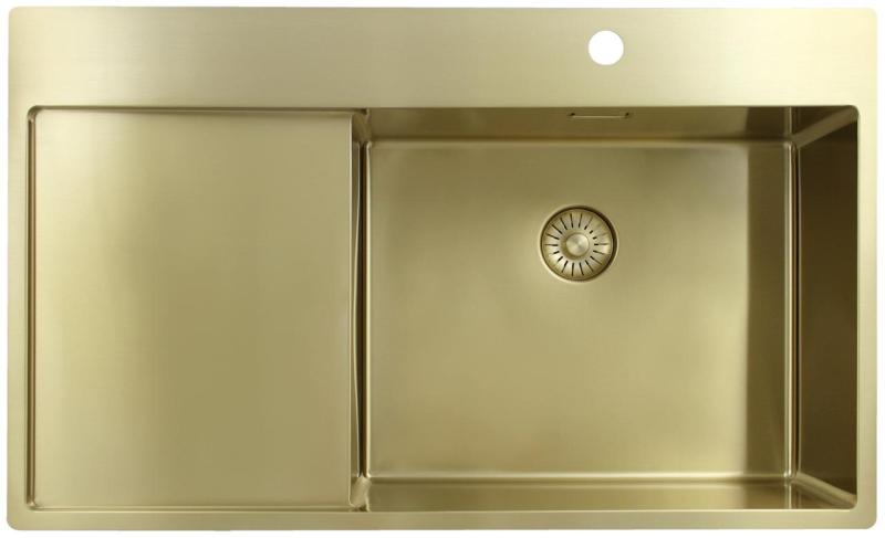 Pure.Sink Exclusivo Χρυσή νεροχύτη με στραγγιστήρα 86x52 εκ. Tapwing δεξιά PEX5086RT-60