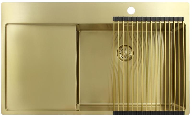 Pure.Sink Exclusivo Χρυσή νεροχύτη με στραγγιστήρα 86x52 εκ. Tapwing δεξιά PEX5086RT-60
