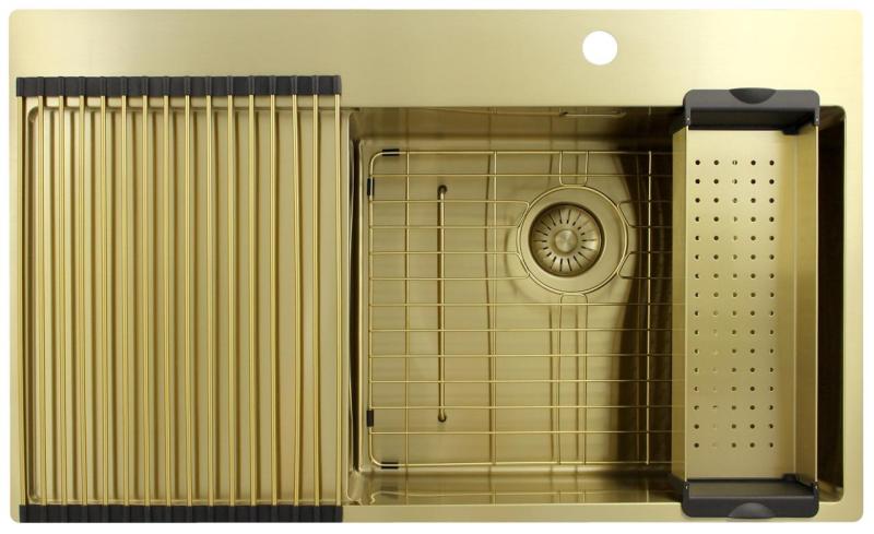 Pure.Sink Exclusivo Χρυσή νεροχύτη με στραγγιστήρα 86x52 εκ. Tapwing δεξιά PEX5086RT-60