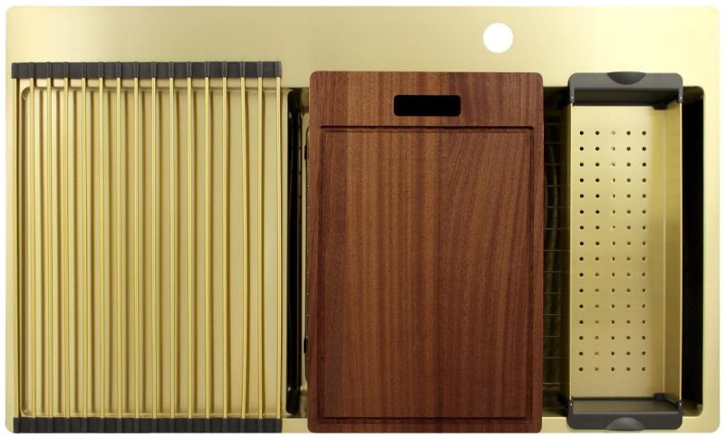 Pure.Sink Exclusivo Χρυσή νεροχύτη με στραγγιστήρα 86x52 εκ. Tapwing δεξιά PEX5086RT-60