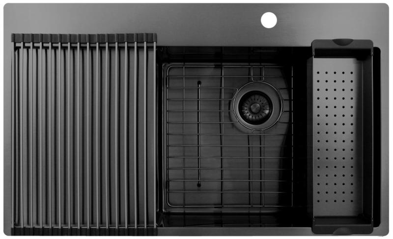 Pure.Sink Exclusivo Gun Metal νεροχύτης με στραγγιστήρα 86x52 εκ. Tapwing δεξιά PEX5086RT-61