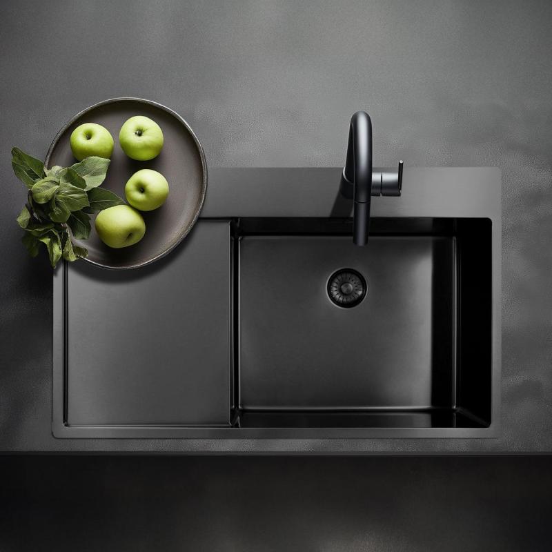 Pure.Sink Exclusivo Gun Metal νεροχύτης με στραγγιστήρα 86x52 εκ. Tapwing δεξιά PEX5086RT-61