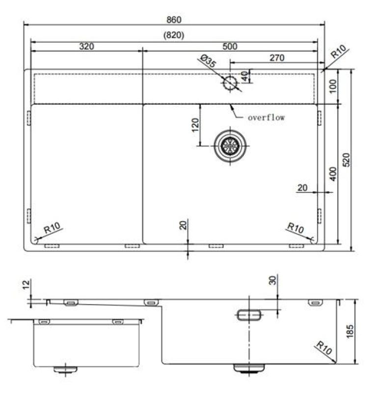 Pure.Sink Exclusivo Gun Metal νεροχύτης με στραγγιστήρα 86x52 εκ. Tapwing δεξιά PEX5086RT-61