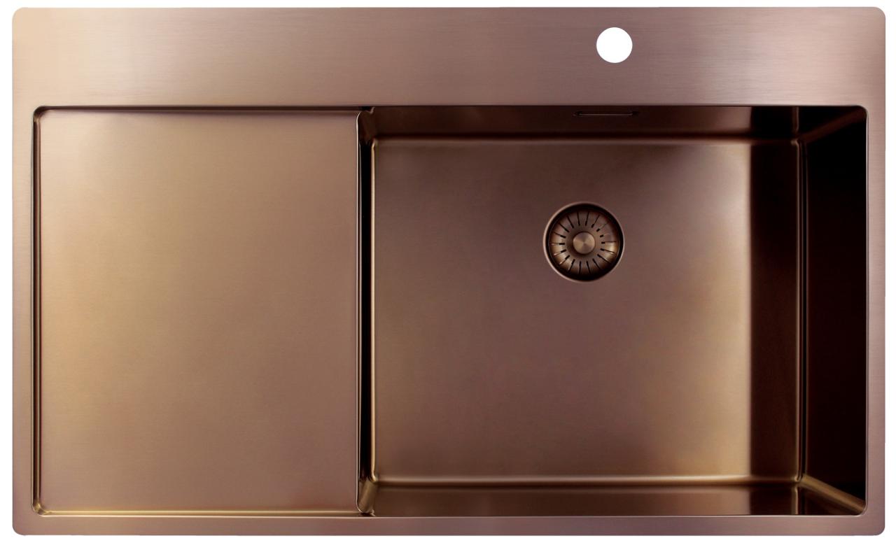 Pure.Sink Exclusivo Χάλκινος νεροχύτης με στραγγιστήρα 86x52 cm Tapwing δεξιά PEX5086RT-62
