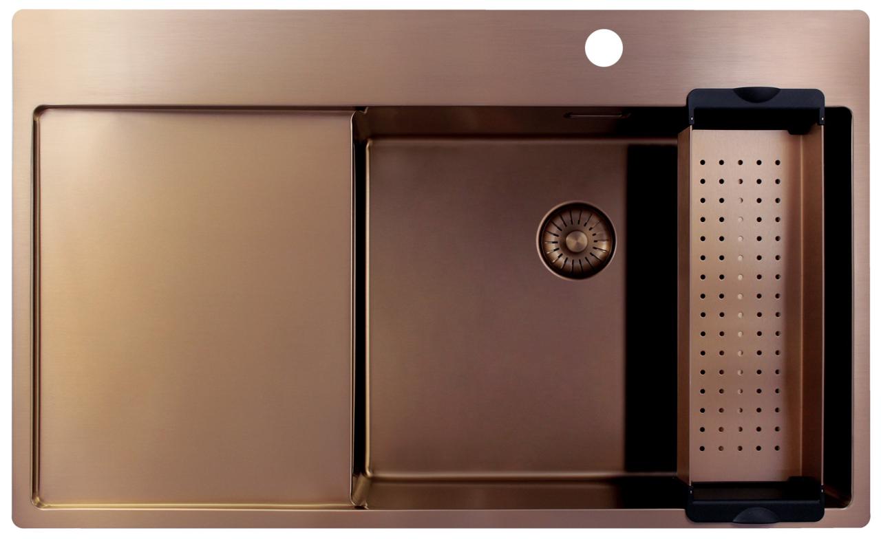 Pure.Sink Exclusivo Χάλκινος νεροχύτης με στραγγιστήρα 86x52 cm Tapwing δεξιά PEX5086RT-62
