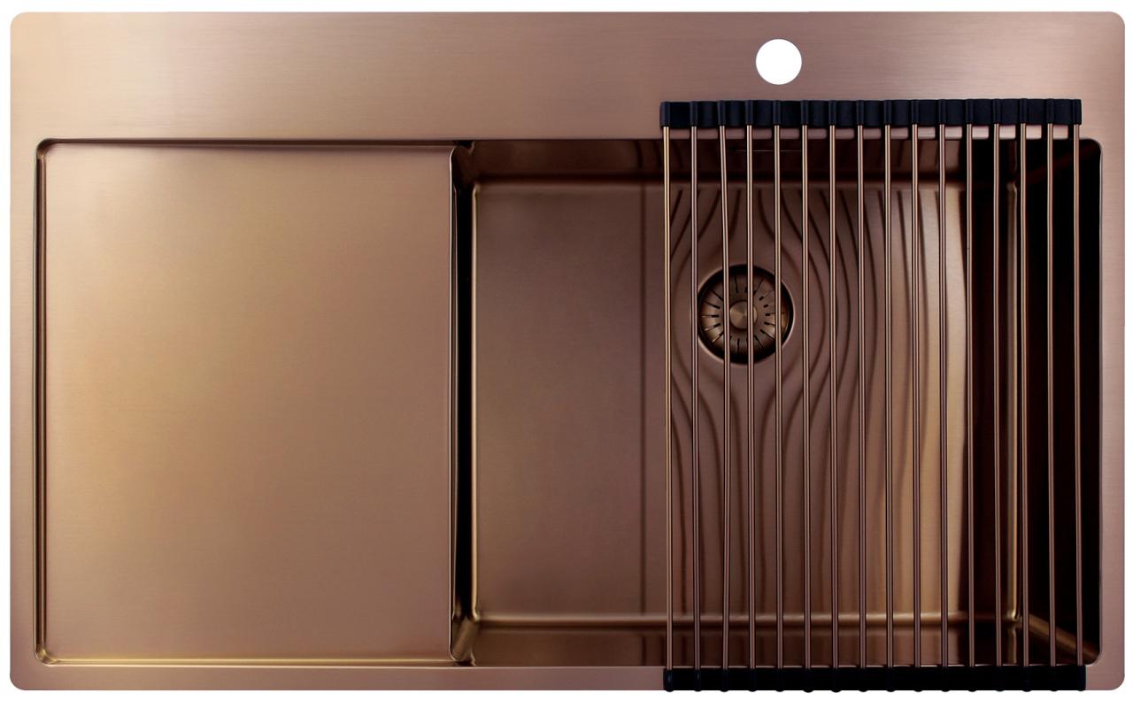 Pure.Sink Exclusivo Χάλκινος νεροχύτης με στραγγιστήρα 86x52 cm Tapwing δεξιά PEX5086RT-62