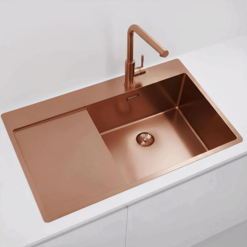 Pure.Sink Exclusivo Χάλκινος νεροχύτης με στραγγιστήρα 86x52 cm Tapwing δεξιά PEX5086RT-62