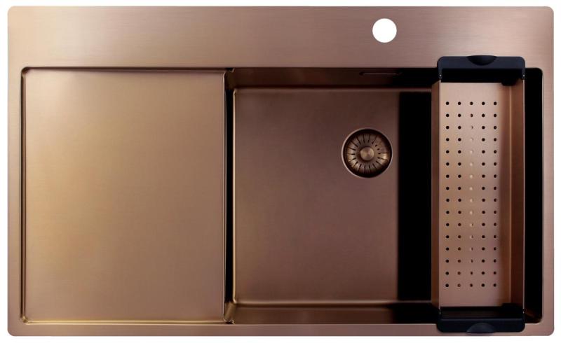 Pure.Sink Exclusivo Χάλκινος νεροχύτης με στραγγιστήρα 86x52 cm Tapwing δεξιά PEX5086RT-62