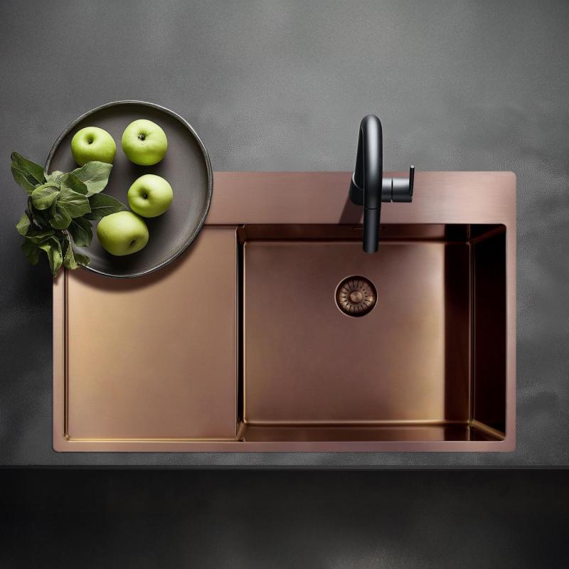 Pure.Sink Exclusivo Χάλκινος νεροχύτης με στραγγιστήρα 86x52 cm Tapwing δεξιά PEX5086RT-62