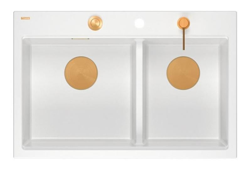 Quadri Hard Rock Διπλό Λευκό Γρανίτης Επιφανειακός Νεροχύτης 76 x 50 εκ. με Χάλκινο βύσμα και αξεσουάρ 1208971357