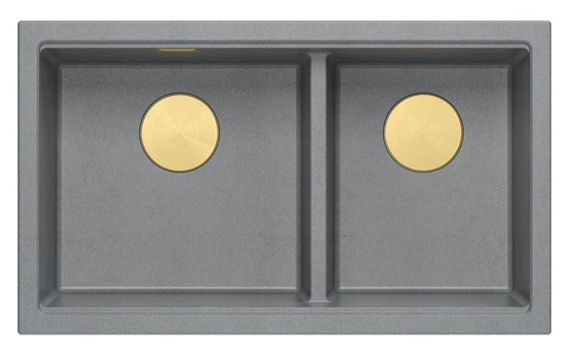 Quadri Newport II Διπλή Γκρι Γρανίτη Νεροχύτης Βάσης 702 x 390 mm με Χρυσή Βύσμα 1208971380