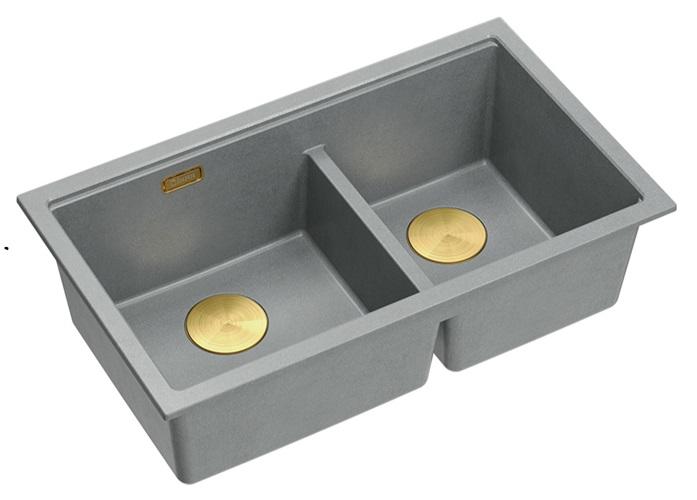 Quadri Newport II Διπλή Γκρι Γρανίτη Νεροχύτης Βάσης 702 x 390 mm με Χρυσή Βύσμα 1208971380
