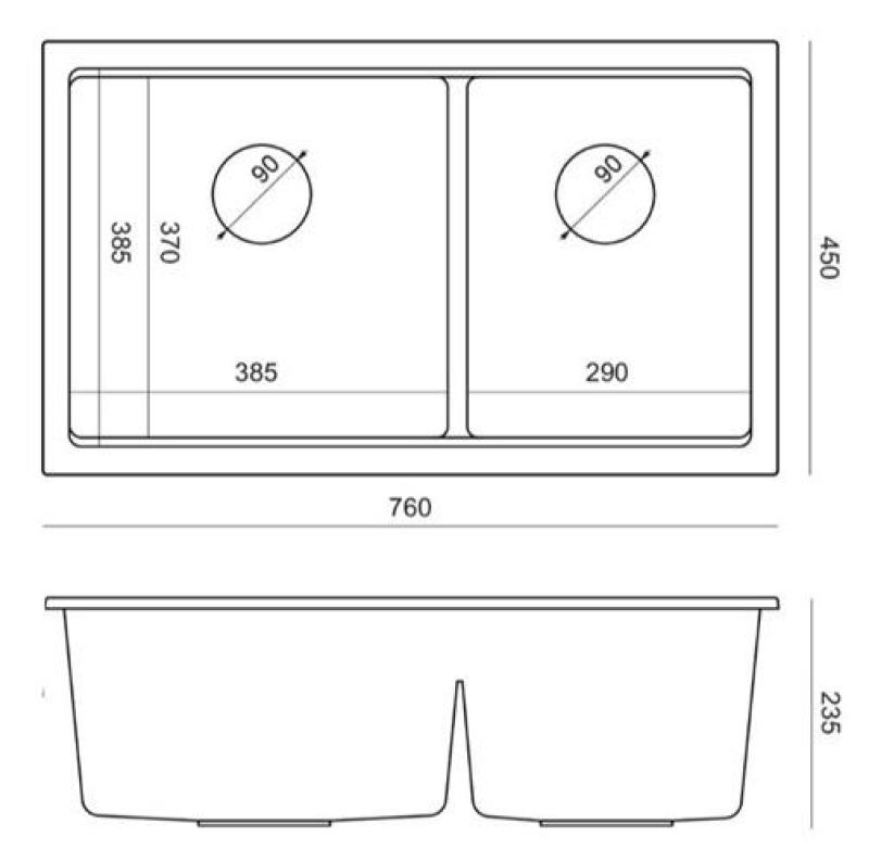 Quadri Newport II Διπλή Ταουπέ Γρανίτης Ένθετος Νεροχύτης 702 x 390 mm με Ανοξείδωτο Πρίζα 1208971387
