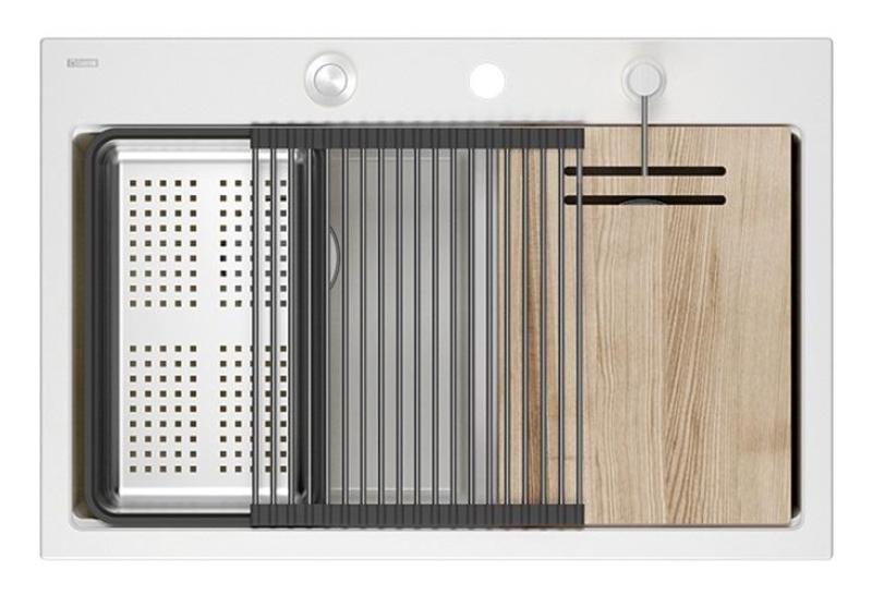 Quadri Hard Rock Διπλό Λευκό Γρανίτης Επιφάνειας Νεροχύτης 76x50 εκ. με ανοξείδωτο βύσμα και αξεσουάρ 1208971398